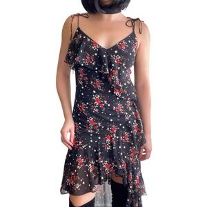 Fashion Nova Black & Red Floral Star Ruffle Maxi Dress Celestial Dark Romantic